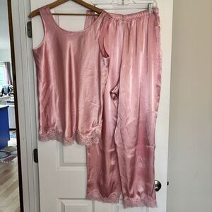 Jacqueline Smith Sleepwear Vintage Two-Piece Set Pink Lace Pajama XL